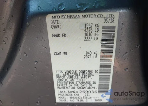 2018 Nissan Altima 2.5 Sl z USA, uszkodzony, nr VIN 1N4AL3AP6JC269036